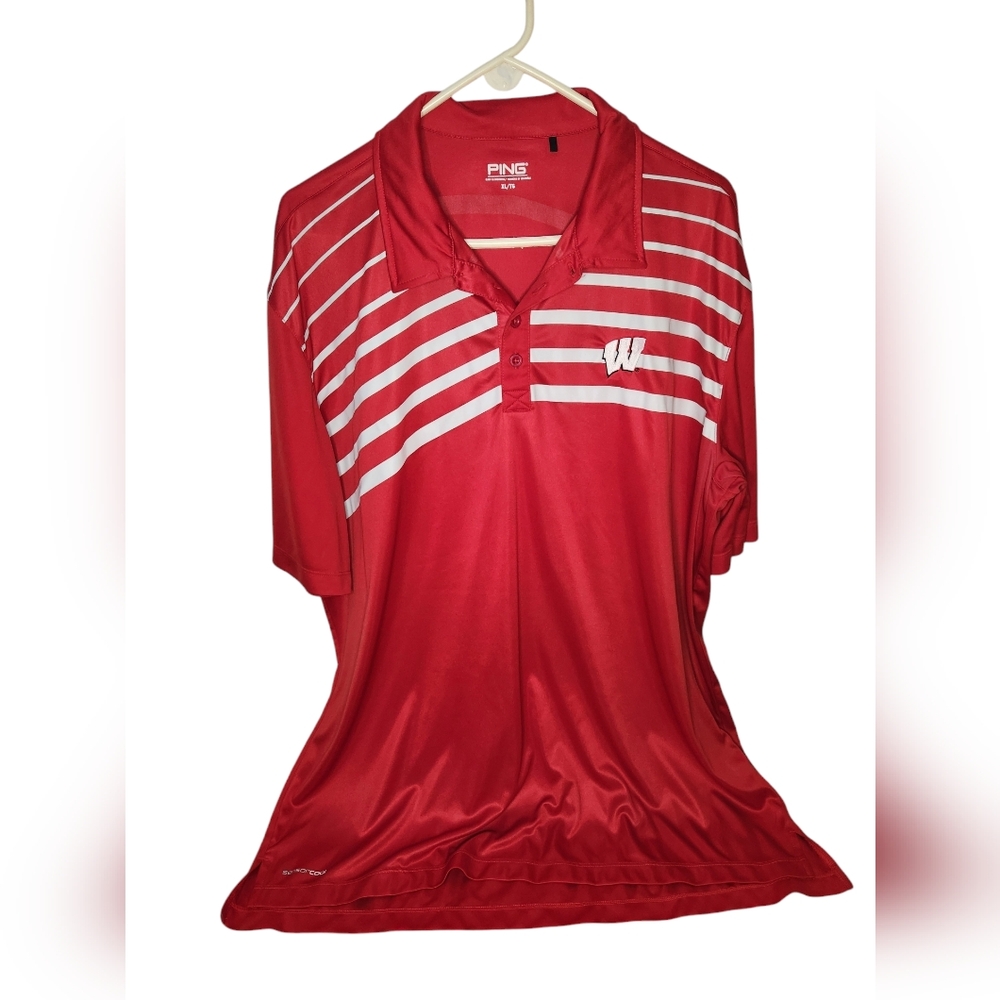 PING Mens Red Wisconsin Badgers Performance Polo Shirt Short Sleeve Size XL
